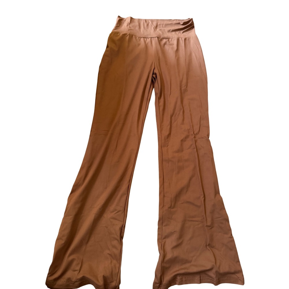 Terracotta Brown High Waisted Flare Leggings Cotton Blend Yoga Pants Medium